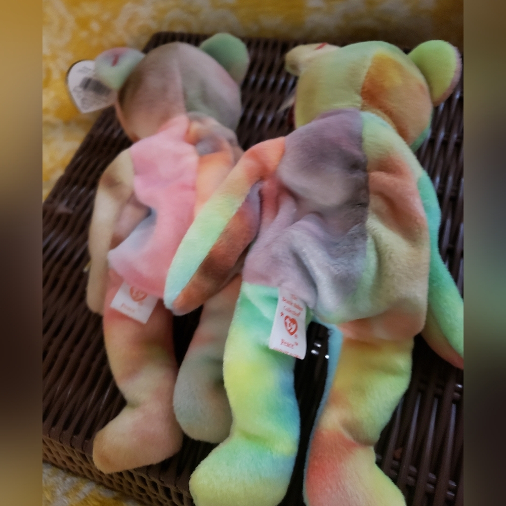 🧸 RARE Ty Beanie Baby PEACE Bears SET (2) - Tie Dye VINTAGE 1996 w/Tags! PEACE! - Picture 10 of 11